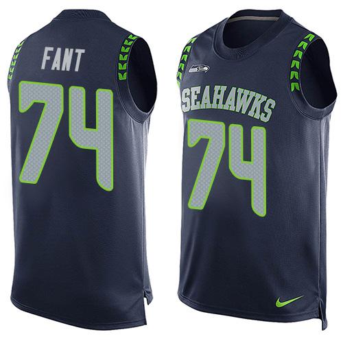 Nike Seahawks #74 George Fant Steel Blue Team Color Men's Stitched NFL Limited Tank Top Jersey - Click Image to Close